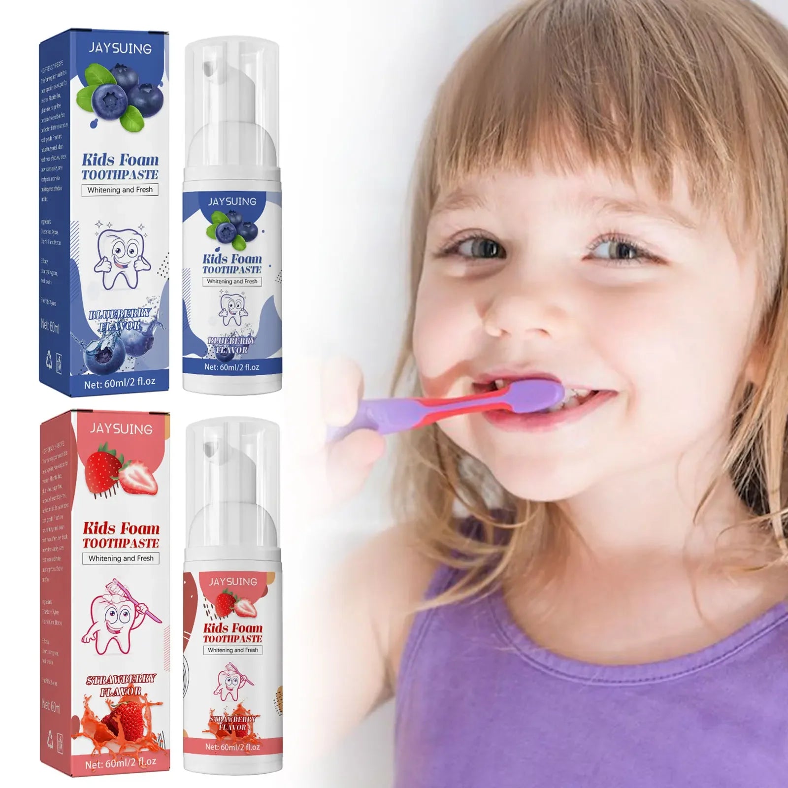 Kids Probiotic Foam Toothpaste – Fruit Flavor Stain Removal, 60ml Kids Foam Toothpaste Zpaxo