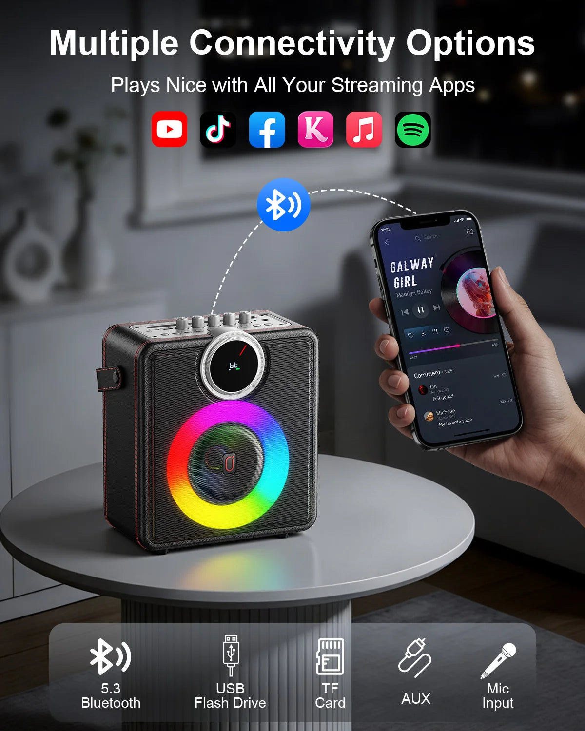 T50-T Karaoke Machine Portable Bluetooth Speaker 2 Wireless