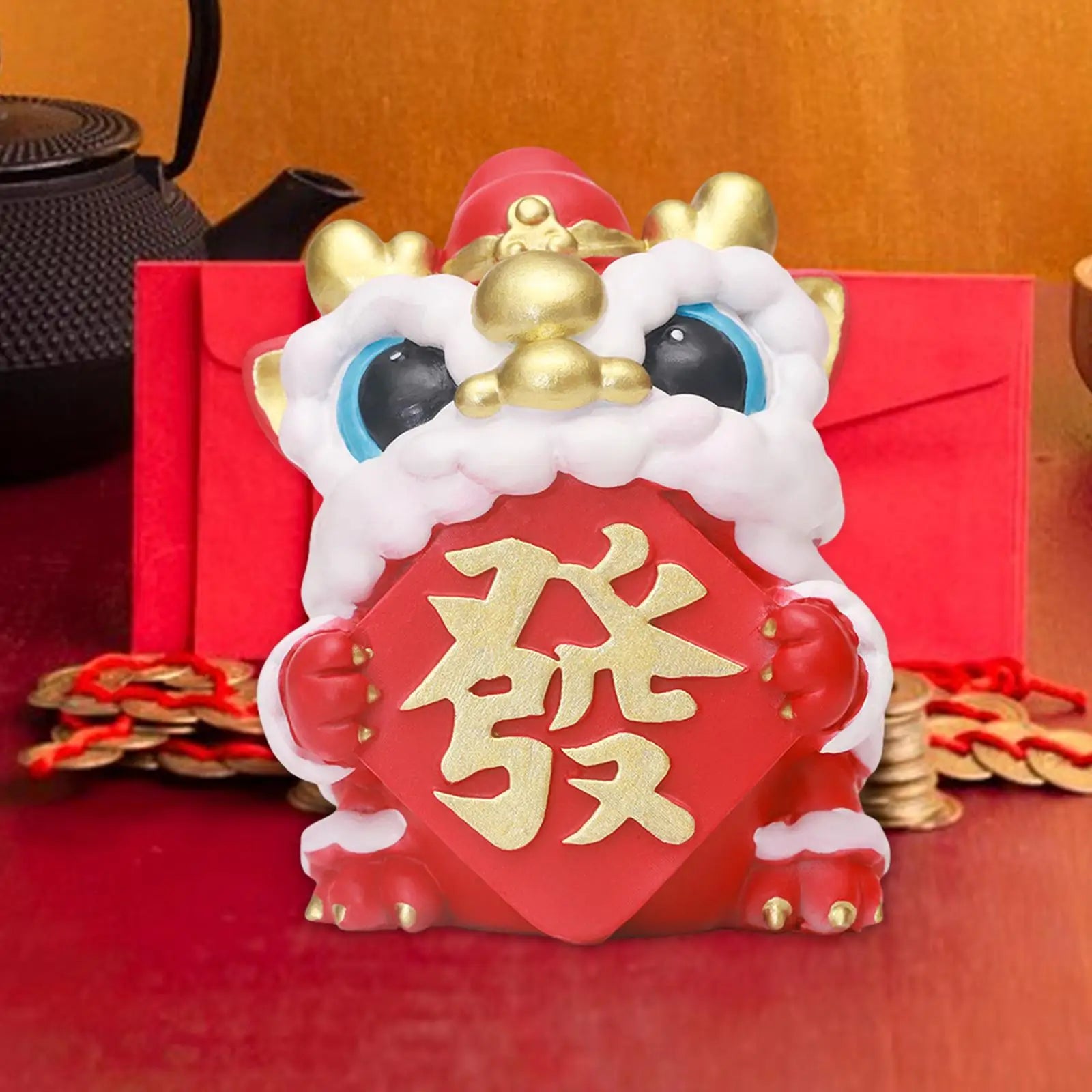 Chinese Lucky Lion Dance Figurine – Feng Shui Desktop Ornament Decorative Figurine Zpaxo Style C