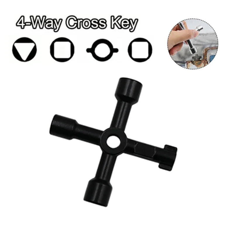 4 In 1 Multifunction Electrician Plumber Utility Cross Switch Wrench Square Triangle Wrench Tool for Elevator Gas Train Radiator Zpaxo