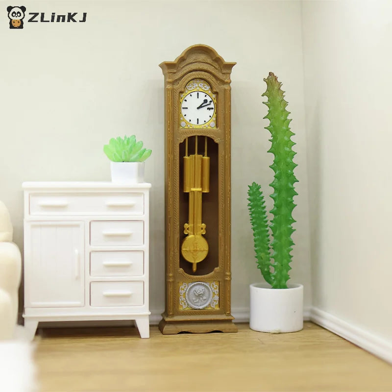 ▶1/12 Dollhouse Retro Standing Clock Grandfather Clock Model Dollhouse Living Room Furniture Decoratio Doll House Scene Ornament Zpaxo