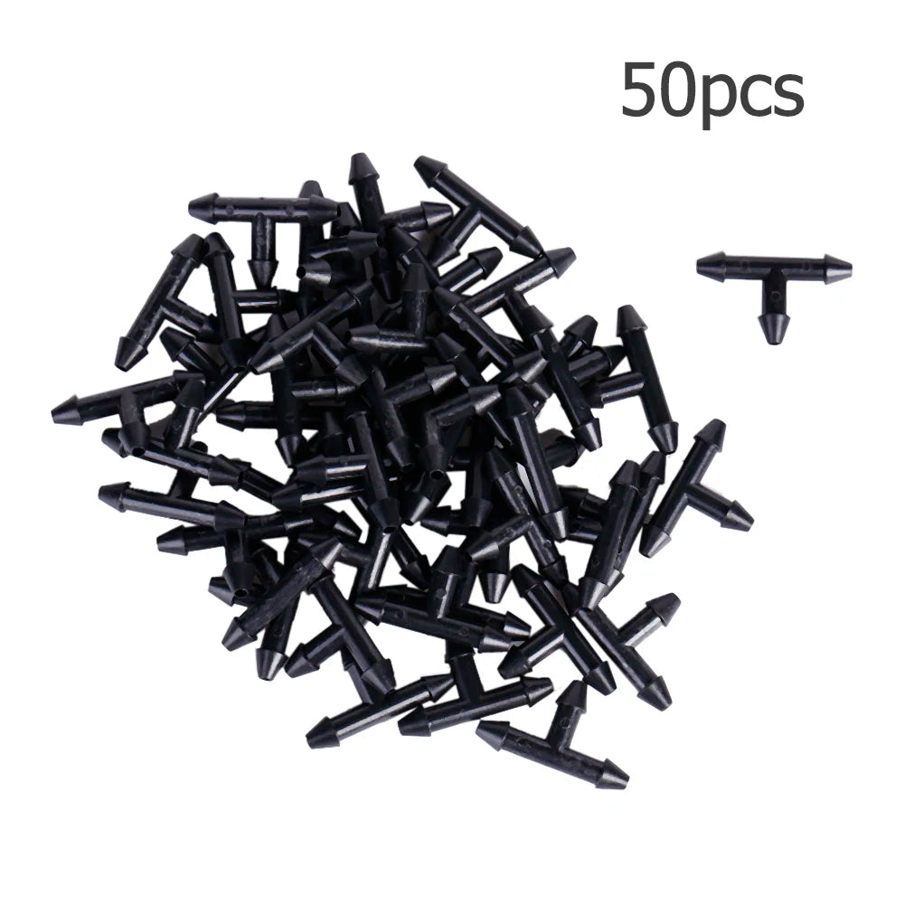 50PCS3/5mm T Shape Three Hole Micro Drip Irrigation Pipe Barbed Connector Garden Hose Sprinkler Watering System Connection Part Zpaxo