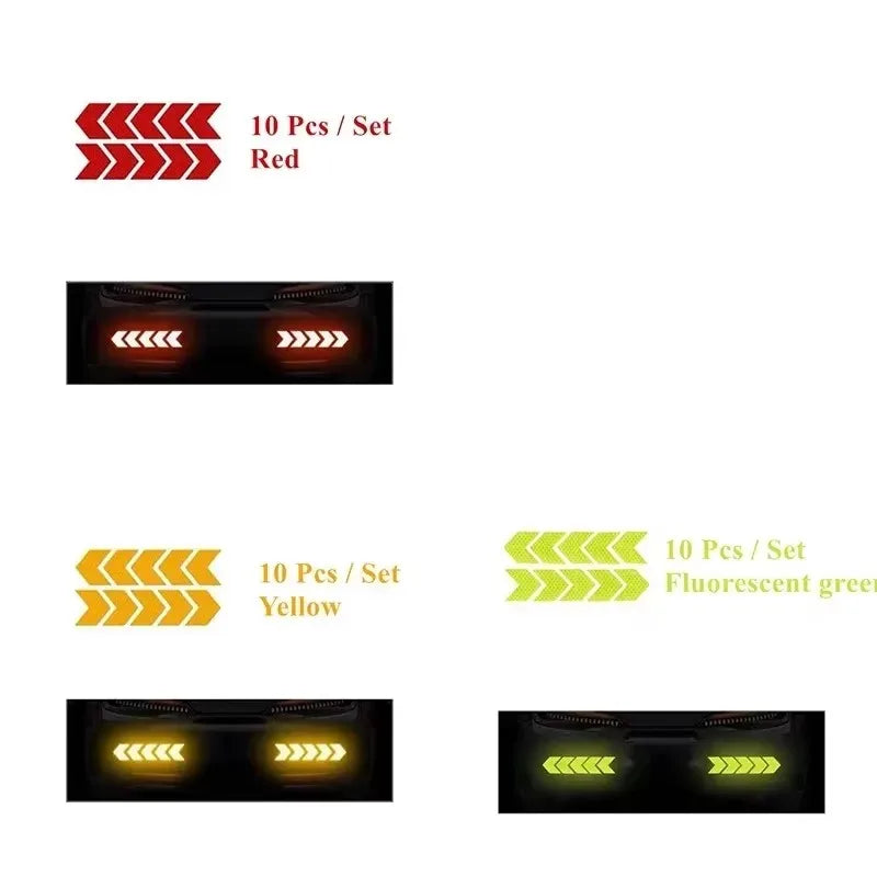 10-Pack Reflective Arrow Safety Stickers – Car, Bike & Moto