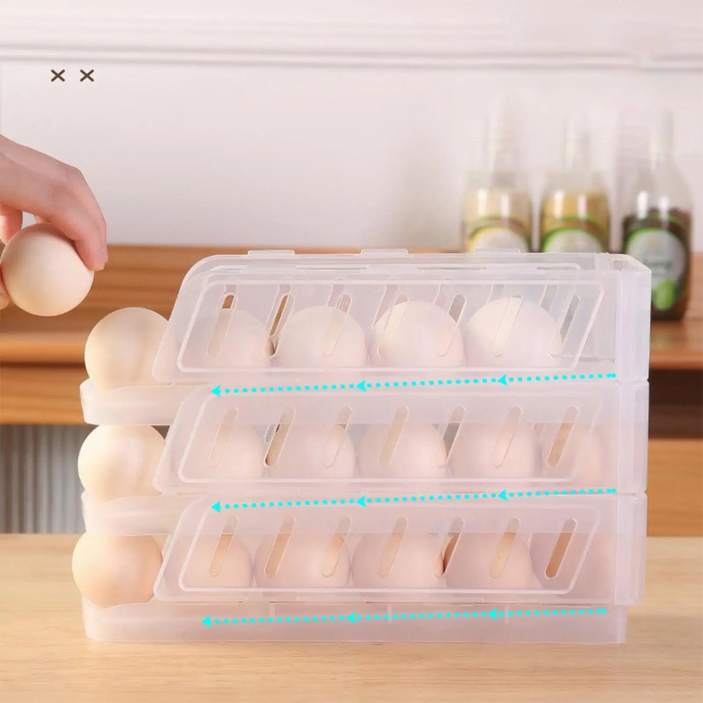 Egg Holder 3-Tier Foldable Automatic Rolling Dispenser Reusable