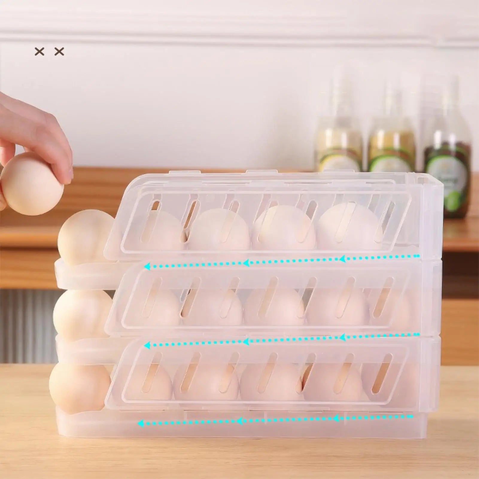 Egg Holder 3-Tier Foldable Automatic Rolling Dispenser Reusable