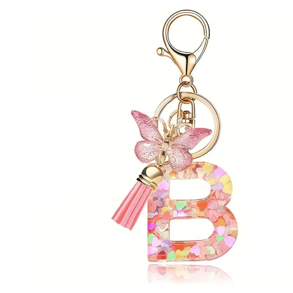 Personality Dreamy 26 Letter Keychain Sequin A-z Butterfly Initial Zpaxo Letter B