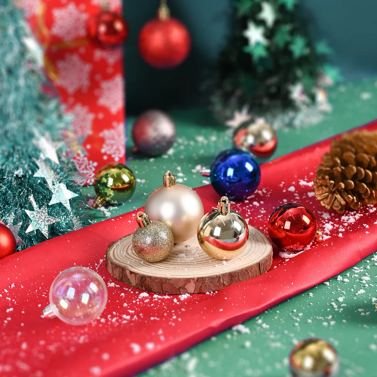 24-Pack 3cm Glitter Christmas Ball Ornaments – Xmas Tree Baubles