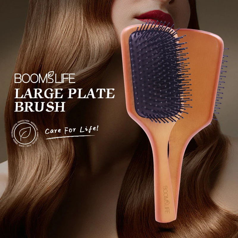 Square Paddle Detangling Hair Brush Women Head Scalp Massage Brush Wide Tooth Comb for Hair Big Air Cushion Maple Wood HairBrush Zpaxo