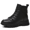 Black Leather Combat Boots Women 2026 Lace Up Side Zipper Round Toe Zpaxo Black 35 China Mainland