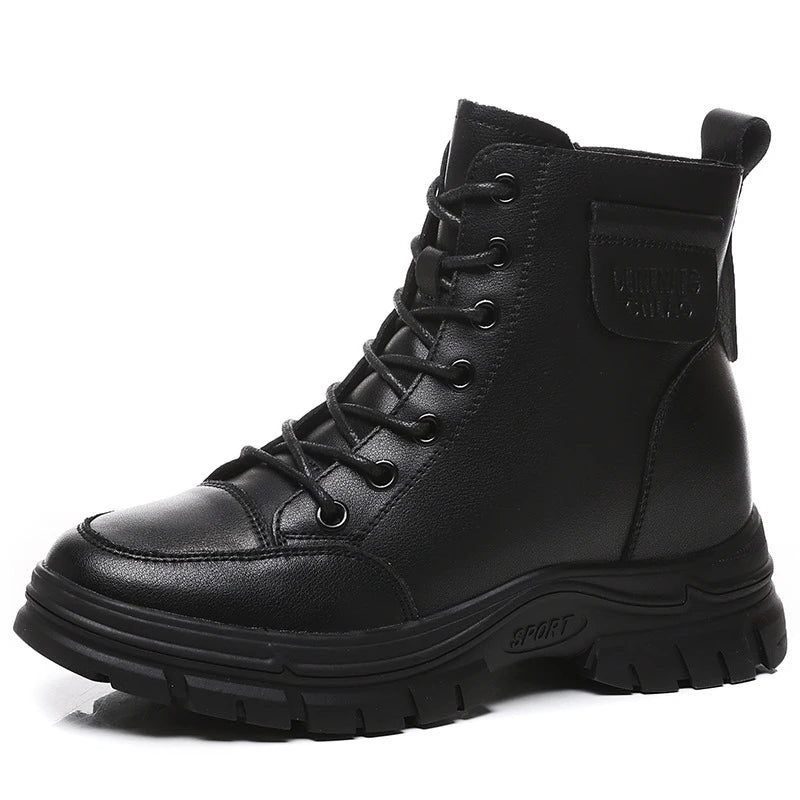 Black Leather Combat Boots Women 2026 Lace Up Side Zipper Round Toe Zpaxo Black 35 China Mainland