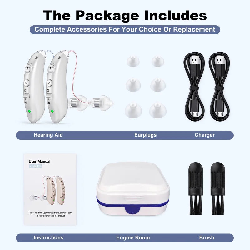 BTE Elderly Hearing Aid Rechargeable Deaf Digital Display Listening