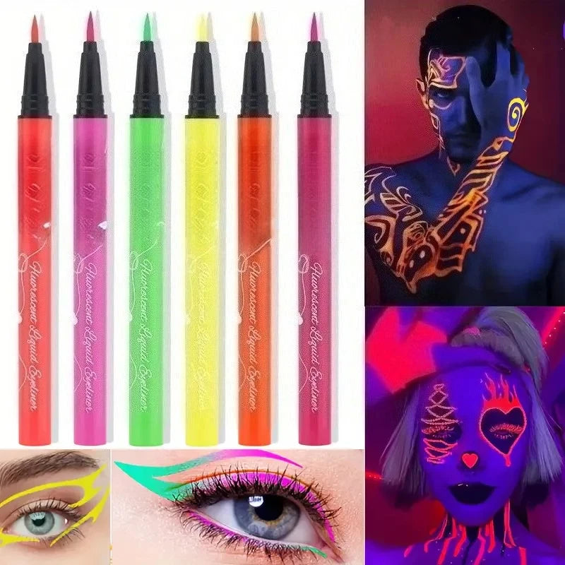 6pcs Glow UV Reactive Glow in the Dark Face and Body Paint Set, Neon Liquid Eyeliner, Mixing Color for Masquerade,Music Festival Zpaxo