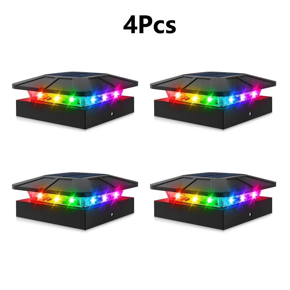 RGB Color Changing Solar Post Cap Light Outdoor 4x4 Solar Powered Fence Light Waterproof For Wood Vinyl Post Deck Porch Lighting Zpaxo 4PCS