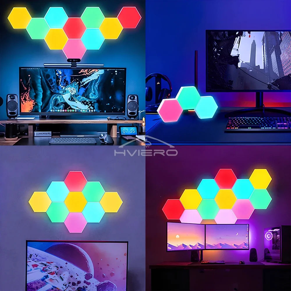 RGB LED Hexagon Wall Light – Modular Touch & Remote Control
