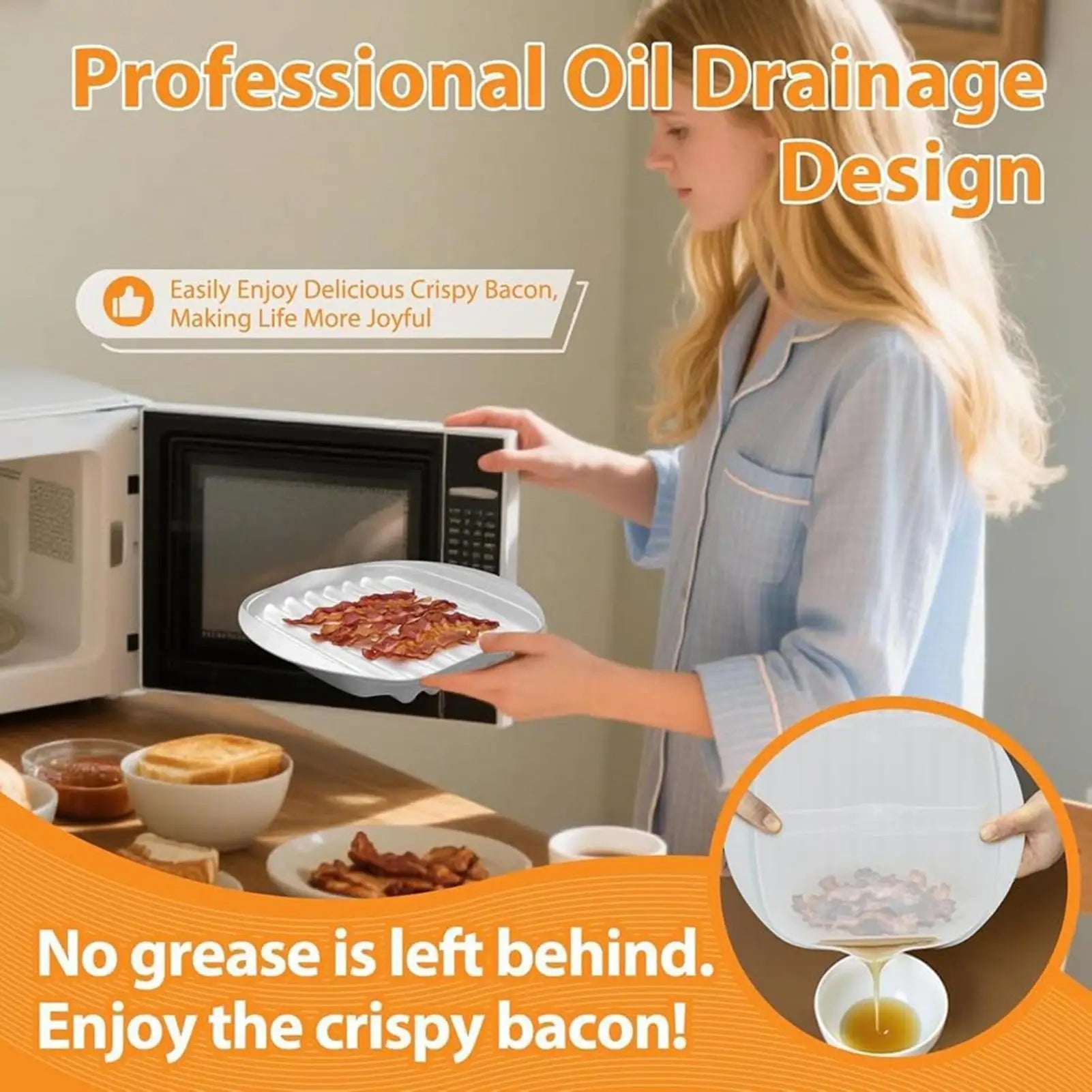 Bacon Microwave Tray Non-Sticky Kitchen Gadgets Bacon Cooker for Microwave Oven for Pizza Meat Hot Dogs Sausage Tacos Meal Prep Zpaxo