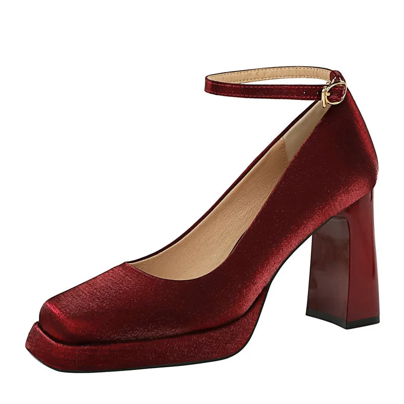 American Banquet Heels Wedding Shoes Thick Waterproof Platform Satin Zpaxo