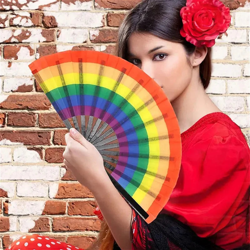 Rainbow Folding Fan Plastic Dance Performance Role Playing Wedding