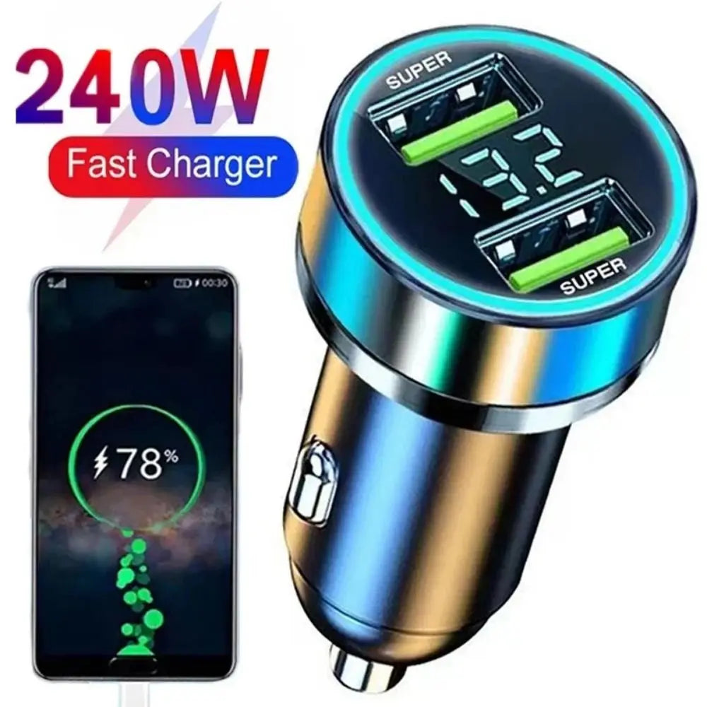Dual USB Ports Car Phone Charger 240W 12-24v C Adapter Fast Charging Zpaxo