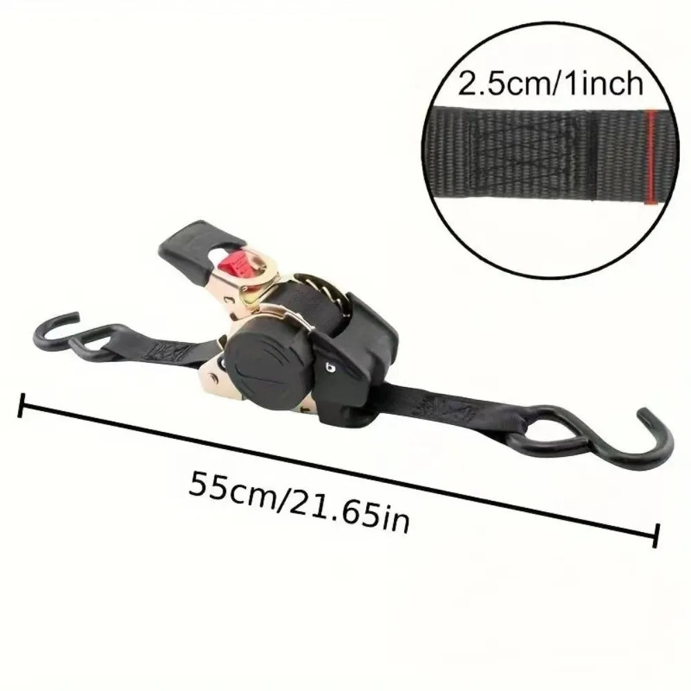 25mm x 2metres Tie Down Belts Adjustable Length Fixed Prevent Fall Ratchet Tie Down Self Retracting Durable Tie Down Strap Zpaxo Black