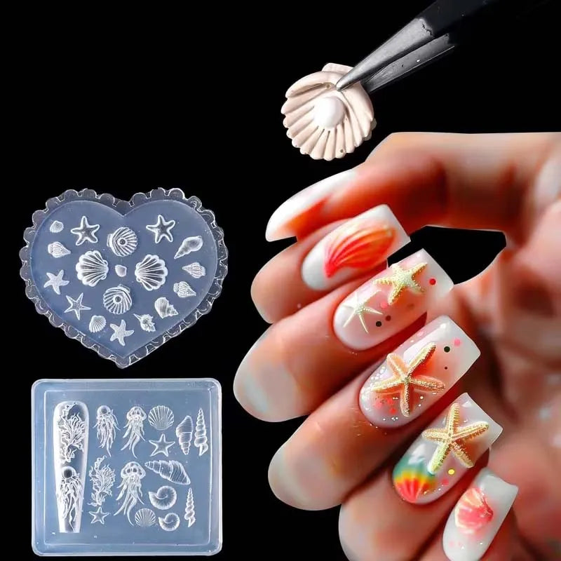3-Piece Ocean 3D Silicone Nail Art Molds – Shell, Starfish & Coral Nail Art Molds Zpaxo
