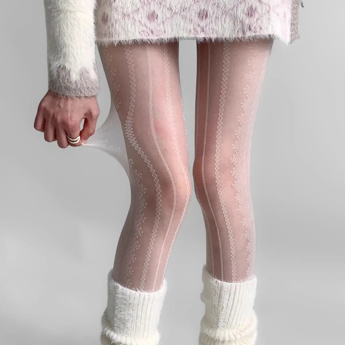 Sexy Women Pantyhose Geometric Striped Stocking Ultra-thin Summer Zpaxo white One Size