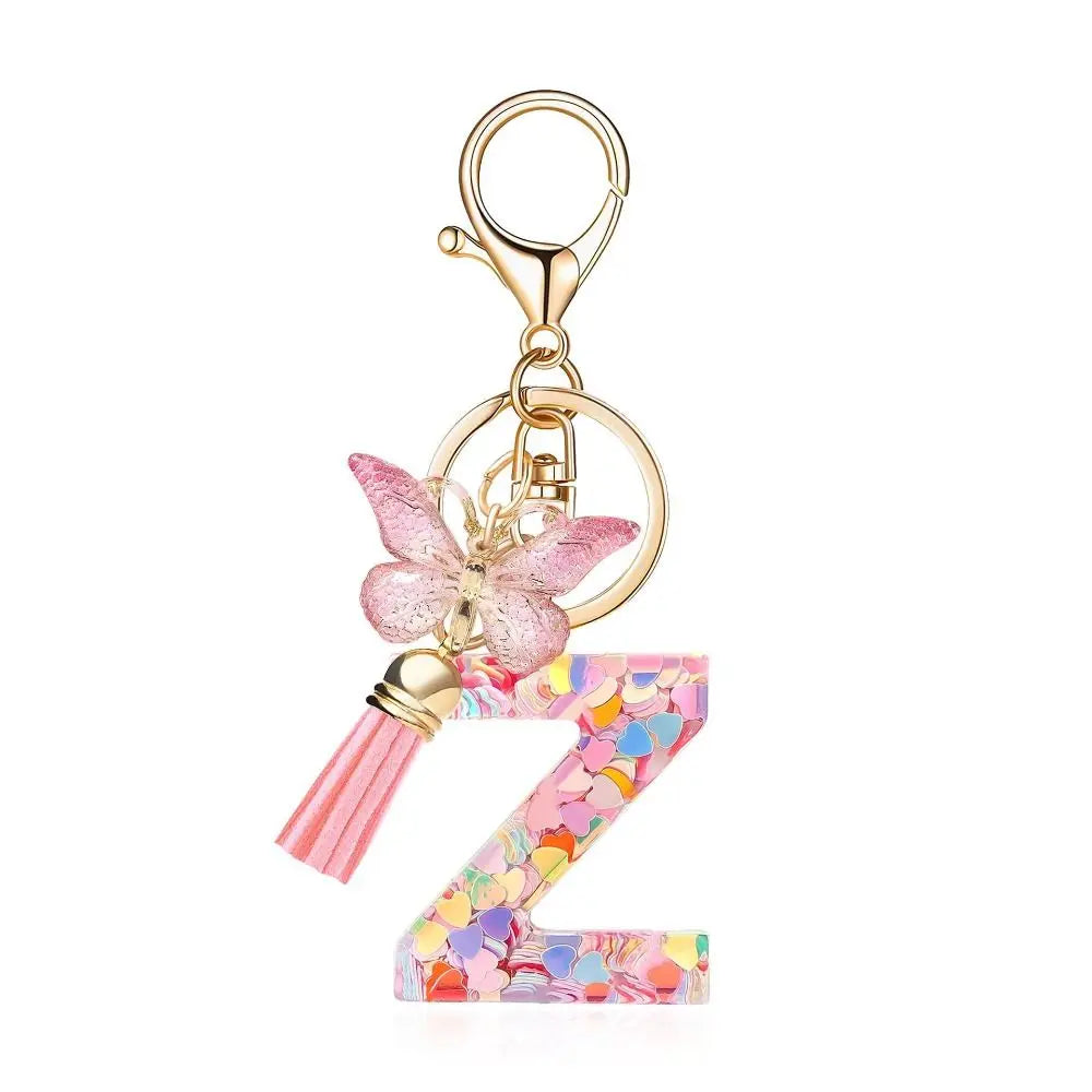 Dreamy 26 Letter Keychain Sequin Alphabet Butterfly Initial Keyring
