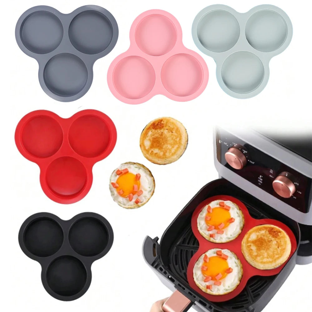 Silicone Egg Mold Air Fryer Egg Pan Reusable 3-Cavity Muffin Cake Baking Mould Kitchen Cooking Accessories Zpaxo