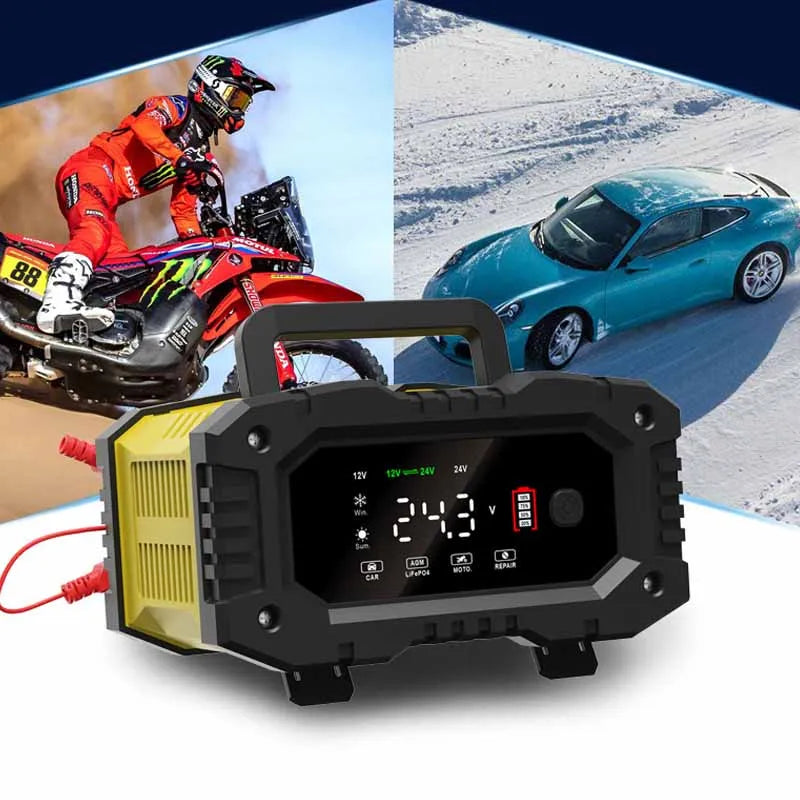 FOXSUR 12V/24V 10A Smart Battery Charger – AGM LiFePO4 GEL