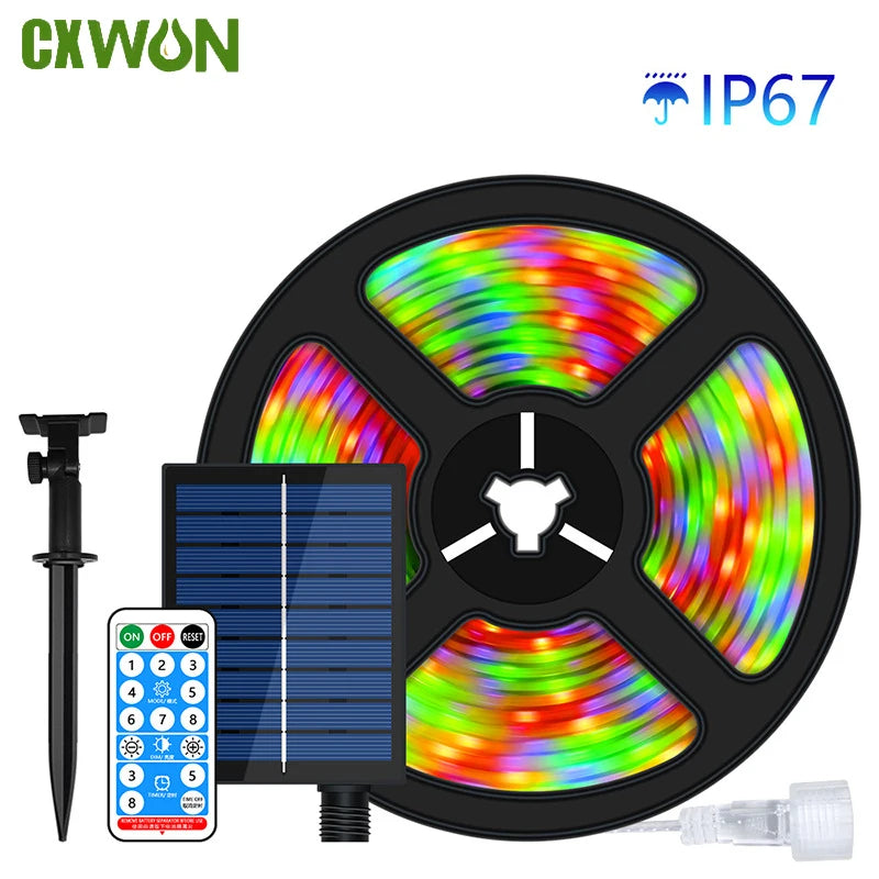RGB 2835LED Solar Strip Lights Outdoor Fairy Leather Thread Lamp 8 Zpaxo