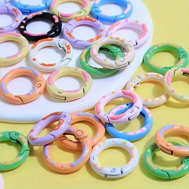 8pcs random Alloy Key Rings – Colorful Donut Spring Gate Carabiners, Keychain Connectors for Jewelry & Crafts Zpaxo