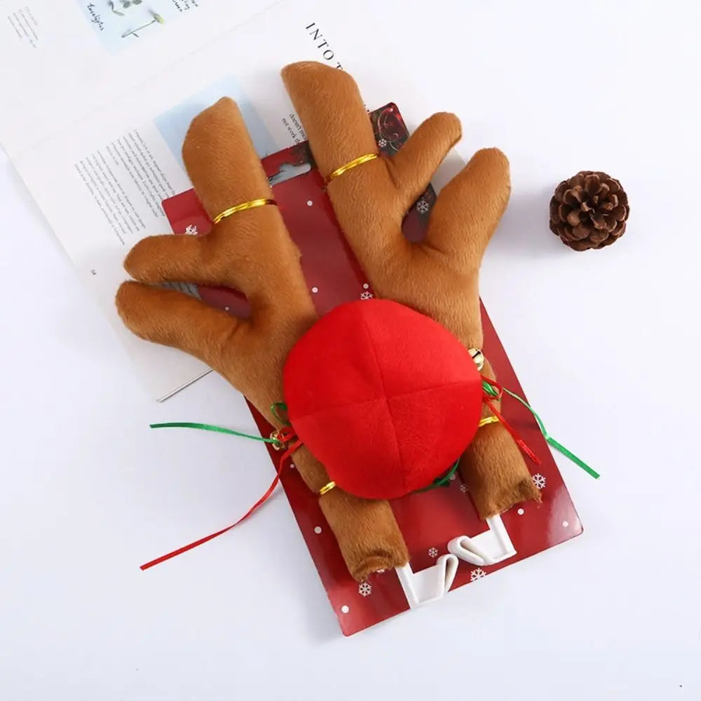 Plush Cartoon Reindeer Antlers Candy Cane Christmas Tree Christmas Car Decoration Red Nose Festive Vehicle Costumes Zpaxo style 2