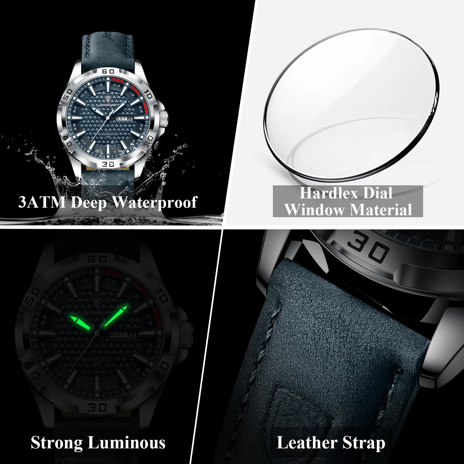POEDAGAR Original Men Watch Luxury Waterproof Luminous Date Week Watch For Man Quartz Leather Fashion Men's Watches Reloj Hombre Zpaxo