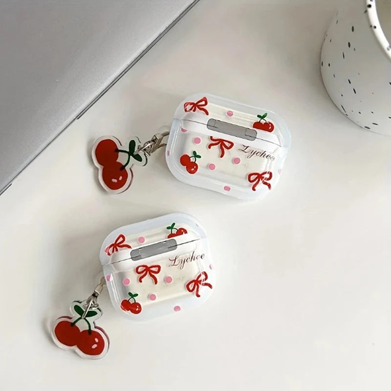 Lovely Cherry Blossom Bow For Apple Air Pods 4 3 Pro 2 1 Bluetooth Headphones Cover with Keychain Silicone Cover Protective Case Zpaxo