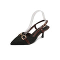 Women Sandals Metal Chain Pointed Toe Pumps Buckle Strap Heels Flower Zpaxo black 38
