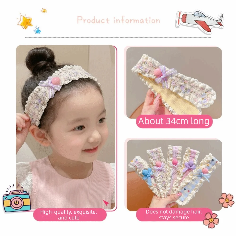 Sweet Floral Pattern Children Hair Patches Wide-edged Lace Bangs Patches with Magic Tape Closure Girls Headband Hair Accessories Zpaxo