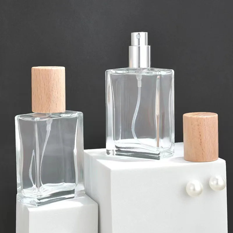 30ml Square Glass Perfume Spray Bottle – Refillable Wooden Cap Perfume Spray Bottle Zpaxo
