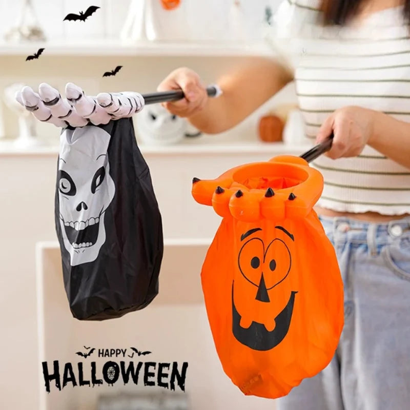 Spooky Halloween Candy Bags Skeleton Hand Pumpkin Shaped Pouches