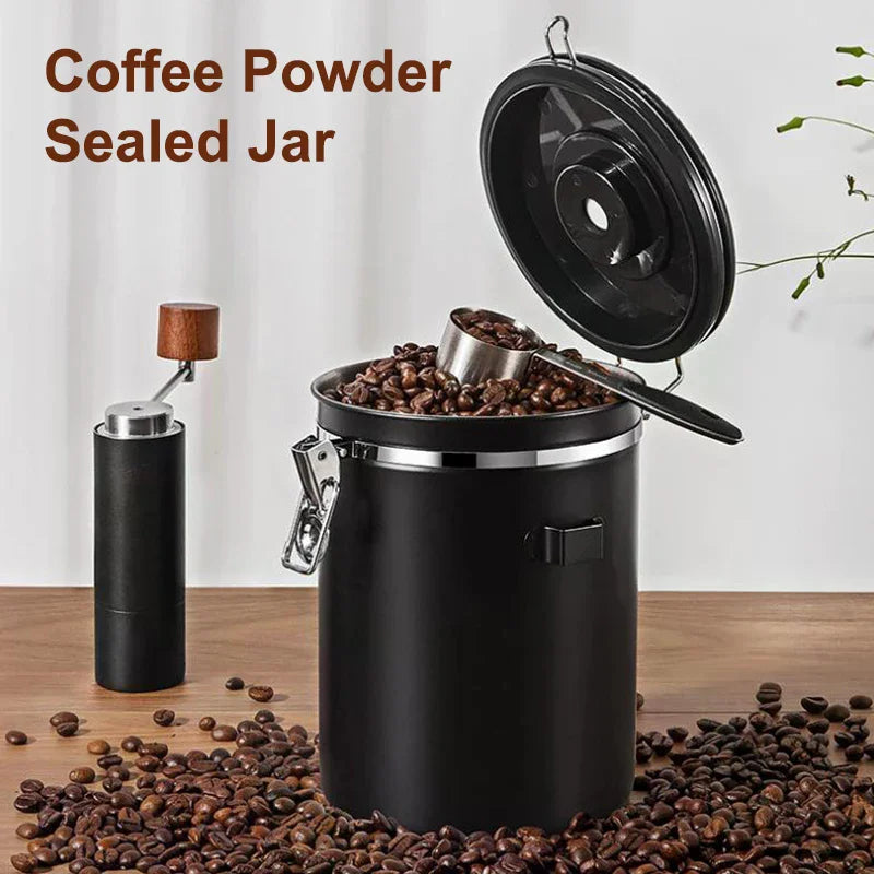 1.2 1.5 1.8L Coffee Bean Jar Airtight Canister Sealed Stainless Steel With Spoon One Way Valve Cannister Coffee Storage Kitchen Zpaxo