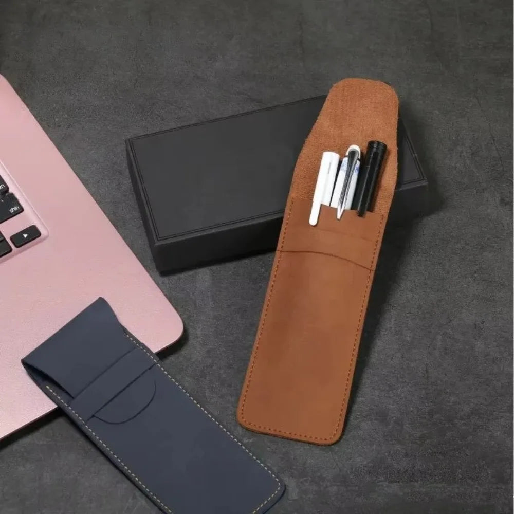 Vintage Leather Pen Case Pocket Pouch Sleeve Travel Mini Flap