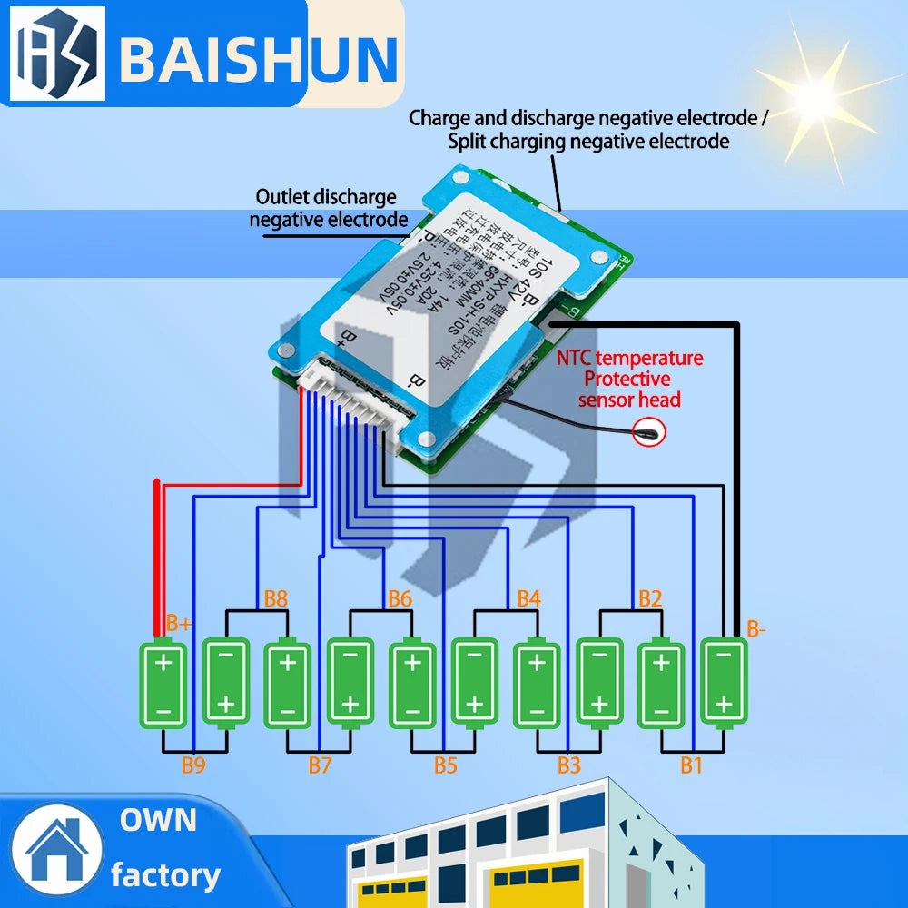 10S 42V Lithium Battery BMS Board (15A): Built-in Balance & Temperature Control for Polymer/18650 Cells Zpaxo