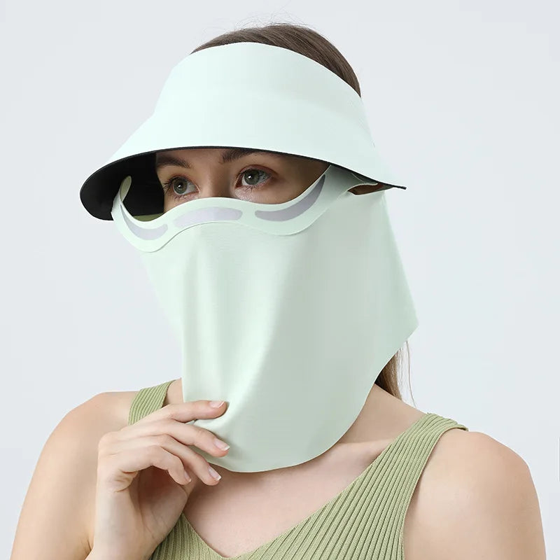 Neck protection magnetic sun protection hat women's sun protection hat outdoor sports sun hat full face sun protection mask Zpaxo green Protective helmet