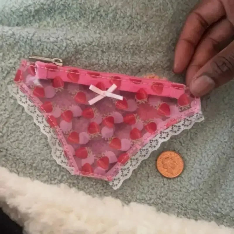 Cute Lace Coin Purse PVC Panties-Shaped Mini Storage Bag With Zipper Strawberry Makeup Bag Great Party Gift Birthday Present Zpaxo