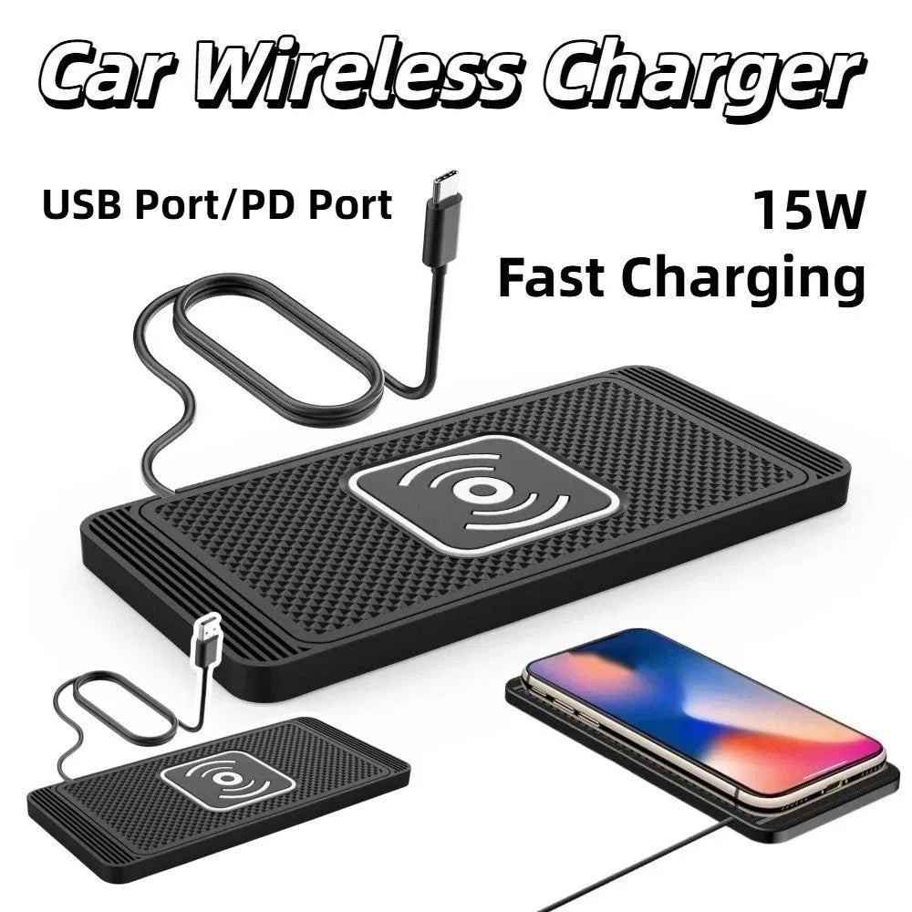 Fast Charging Car Wireless Charger Non-Slip Pad 15W Car Charging Pad Type-C USB Port Satable Wireless Car Charger Car Use Zpaxo