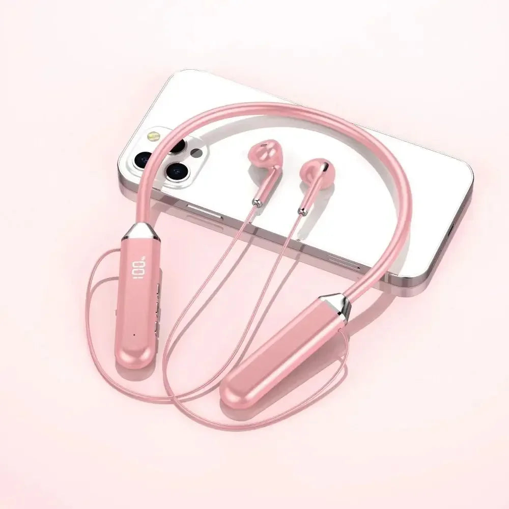 Wireless Neckband Headphones Sports Waterproof Bluetooth 5 3 Headset Zpaxo Pink