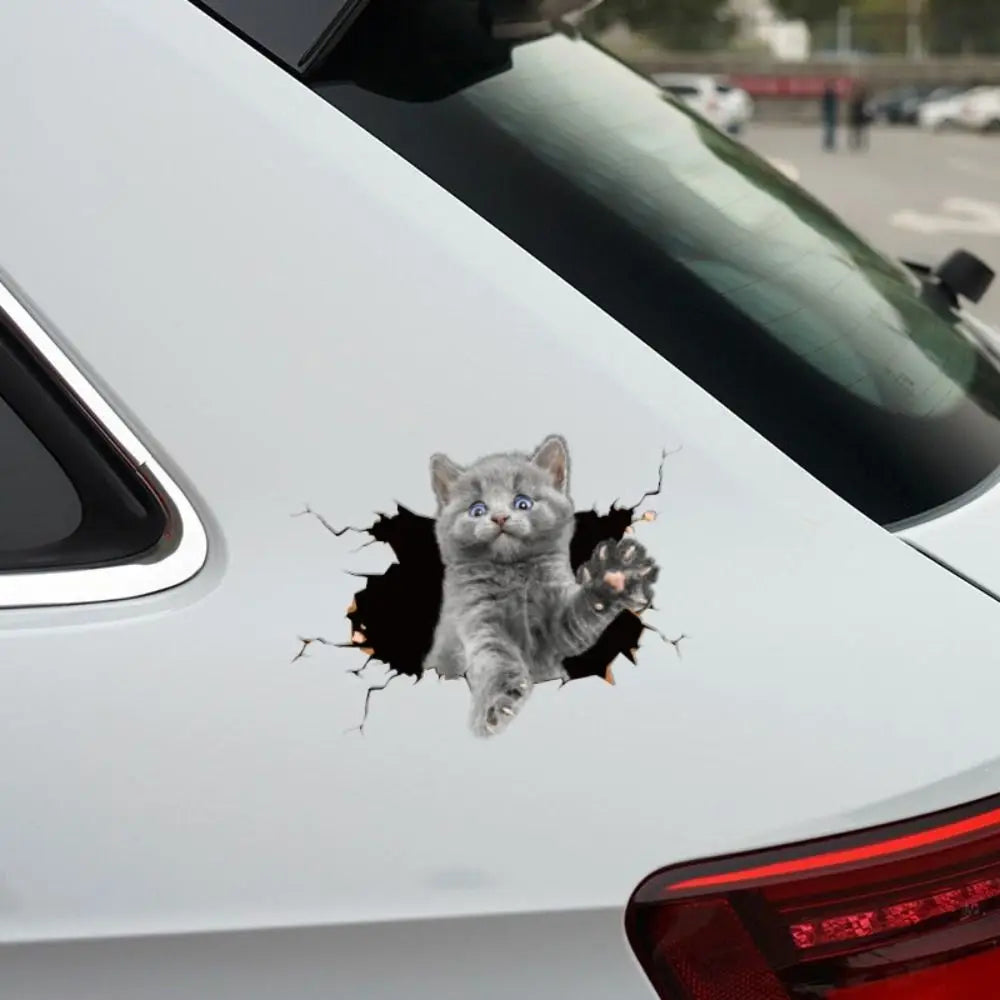 3D Cat Car Stickers Waterproof Universal Crack Sticker Animal Styling Zpaxo 24X16cm-F