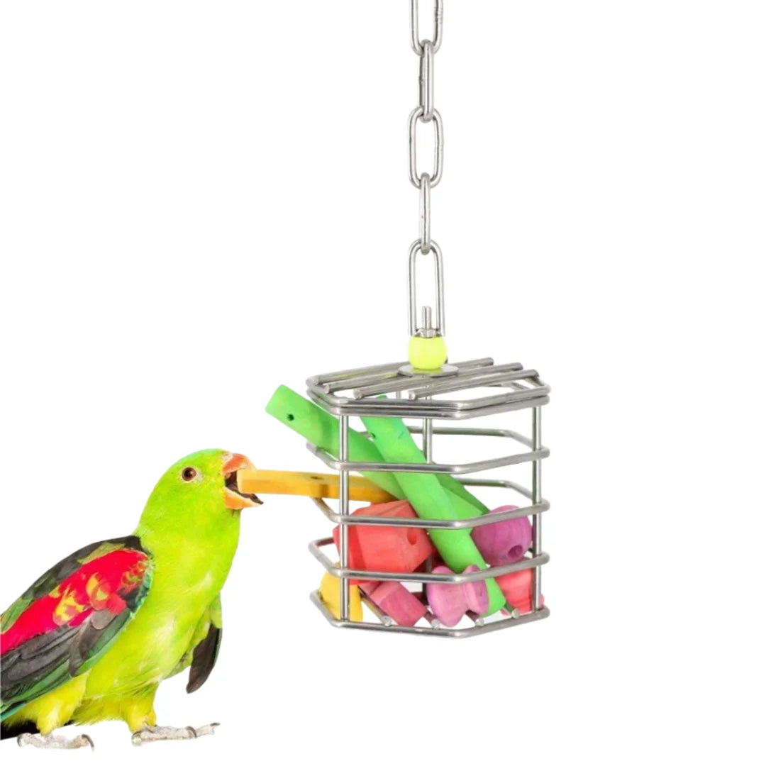 Stainless Steel Hanging Food Cage Pet Birds Parrots Squirrels Macaws