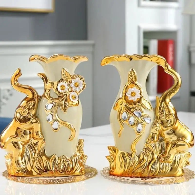 Ceramic Vases Elephant Figurine European Flower Pot Living Room Decors