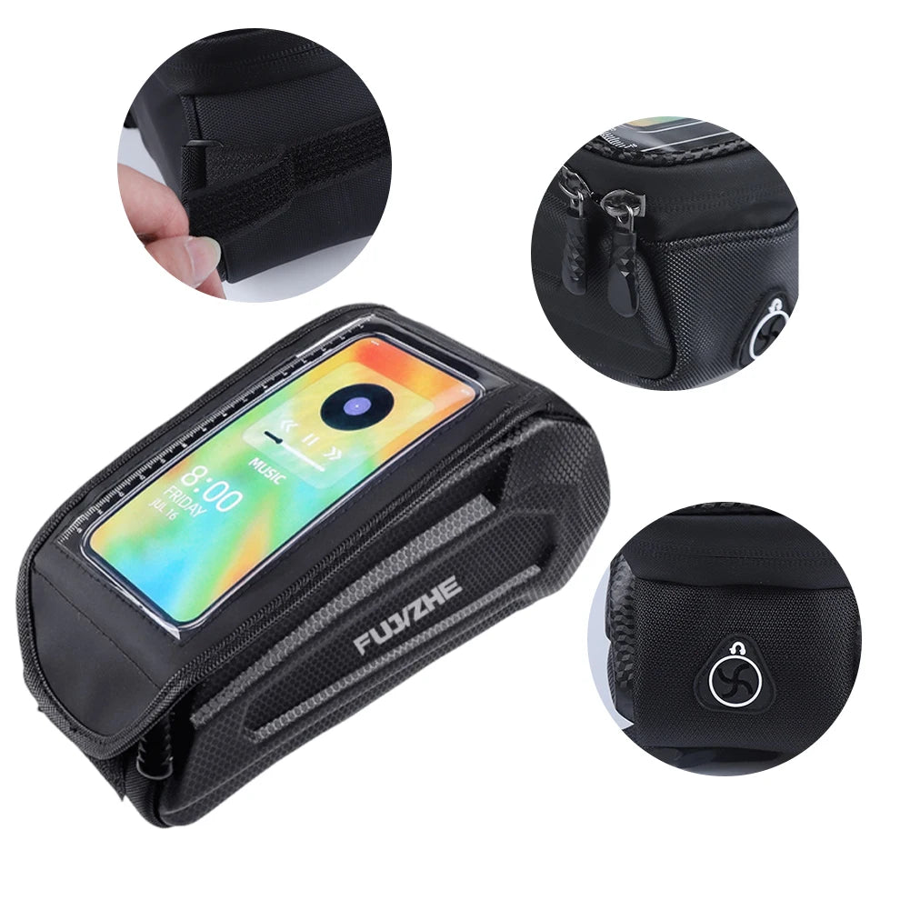 Bike Tube Bag Hard Shell Front Frame Touch Screen Phone Pouch Road