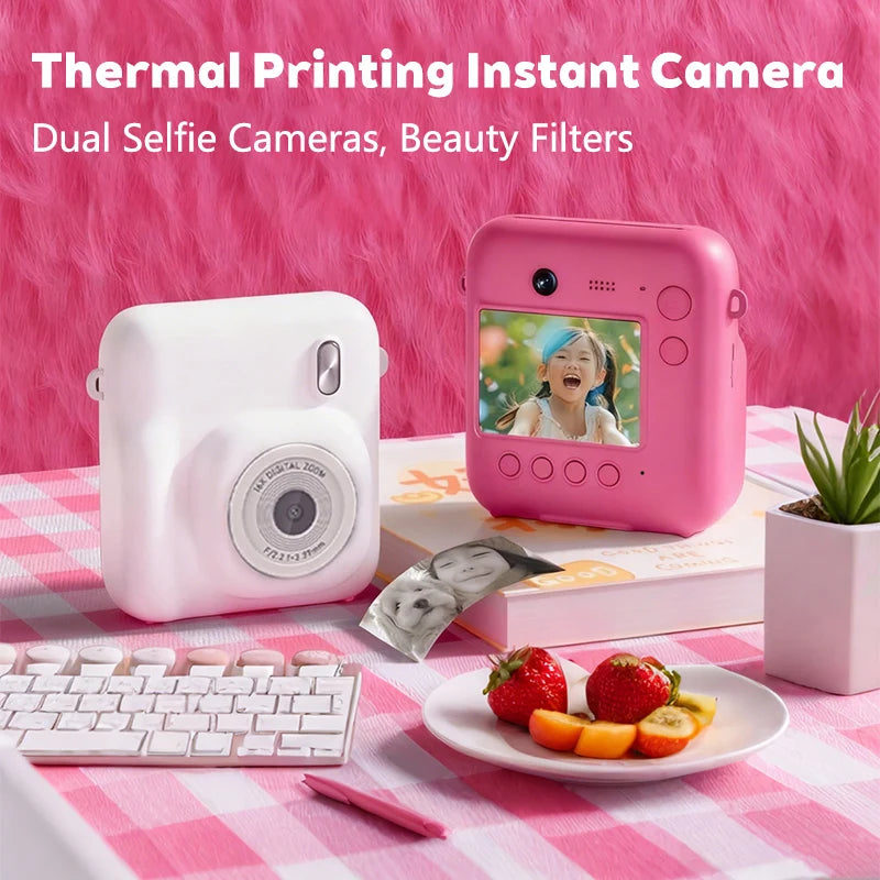 Instant Print Digital Camera Mini Portable Photo Printer with Cute Cartoon Design Instant Black & White Printing Zpaxo