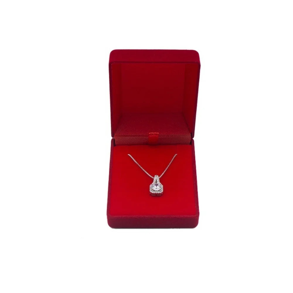Square Velvet Necklace Box – Pendant Gift & Display Case Velvet Jewellery Box Zpaxo Red 2